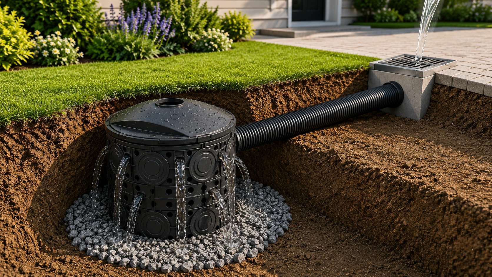 Underground dry well and drainage pipe system for stormwater infiltration